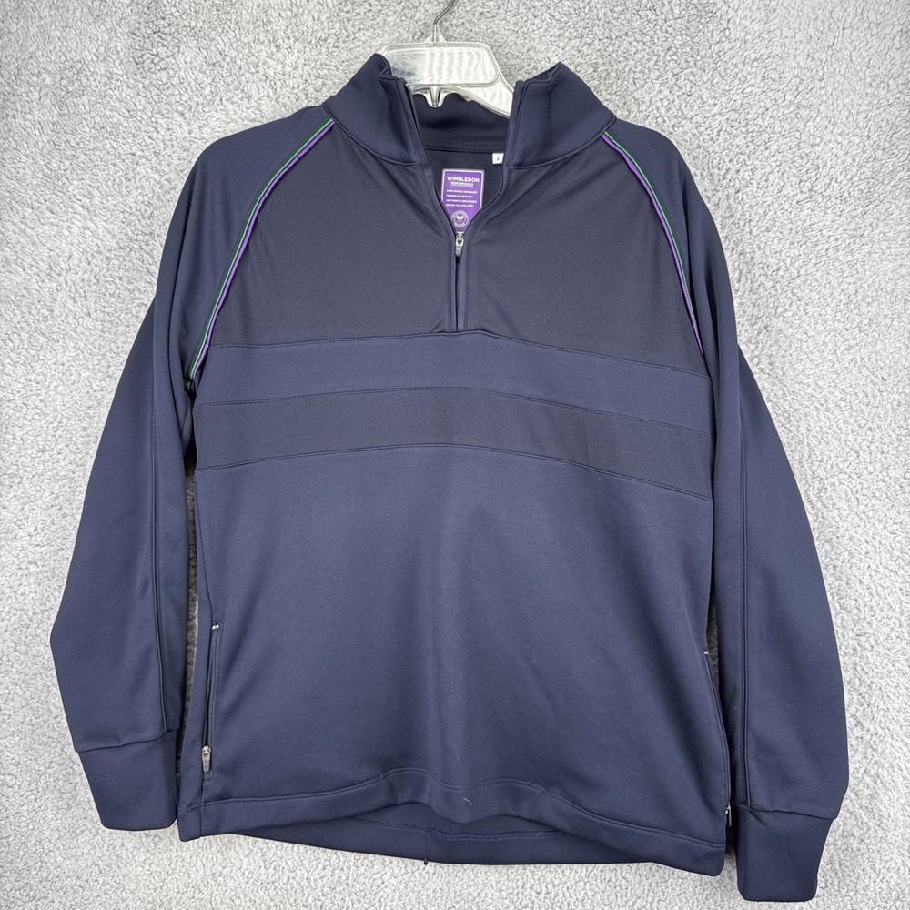 Wimbledon Pullover Womens Large Blue Tennis 1/4 Zip Jacket Performance